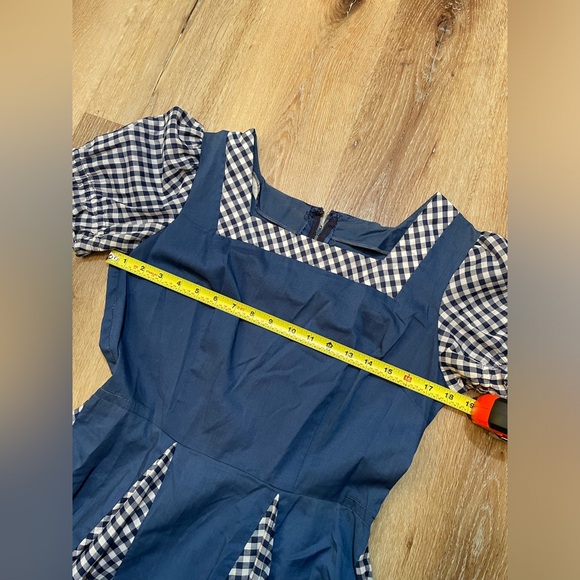 Cute vintage blue gingham check print dress cowgirl fair rodeo square dance S M - Picture 5 of 10